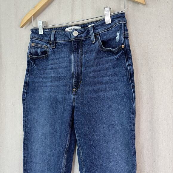 Guess Womens Preppy Hipster High Rise Cropped Mom Denim Jeans Size 27 Frayed Hem - Picture 2 of 9